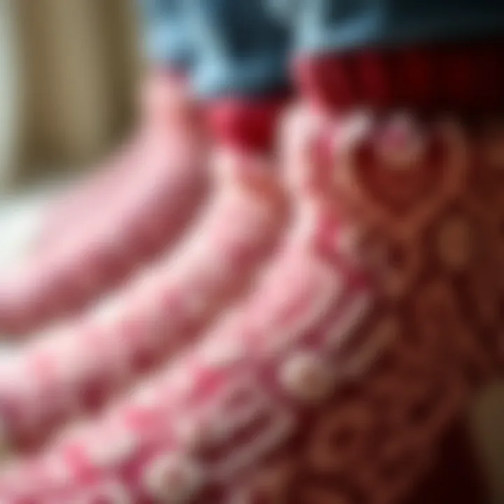 Textured materials of fleece lined socks emphasizing comfort