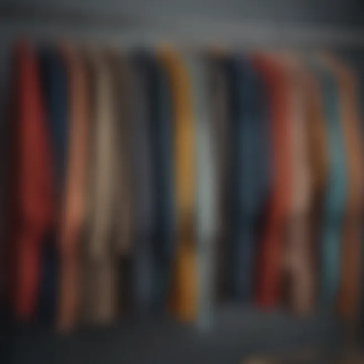 An array of knee length cardigans in different colors and textures hanging on a rack, illustrating design variations.