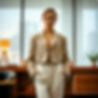 Fashionable outfit featuring a light plaid jacket in a contemporary setting