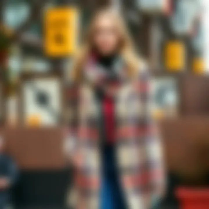 Stylish light plaid jacket paired with seasonal accessories