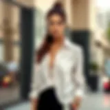 Elegant long side slit shirt styled with accessories