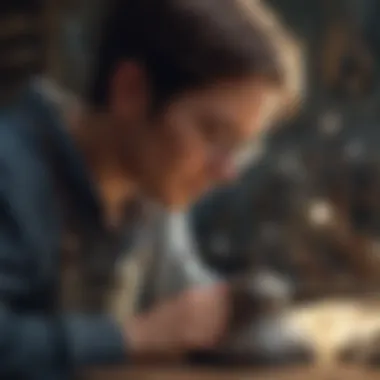 An artisan meticulously crafting a small metal bell in a workshop