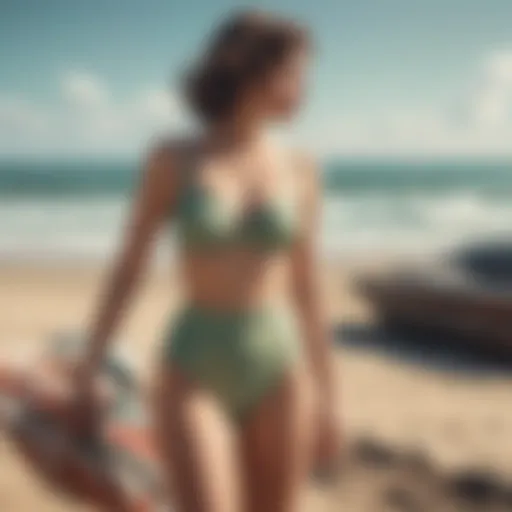 Vintage-inspired high-waisted swim bottoms displayed on a beach