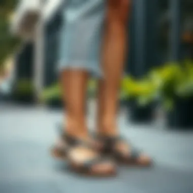 Stylish black flat sandals paired with casual summer attire