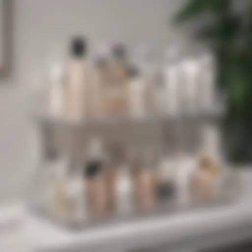 A beautifully organized tiered beauty organizer displaying an array of skincare products