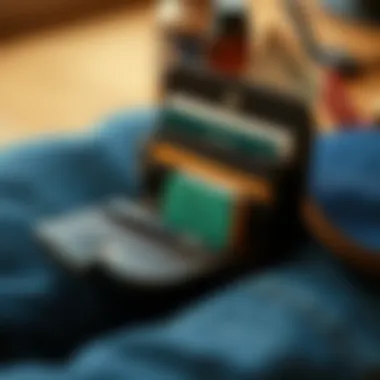 A glove box wallet organized with essential items like cards and cash