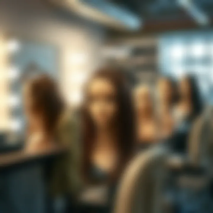 A well-organized styling station featuring mannequin heads