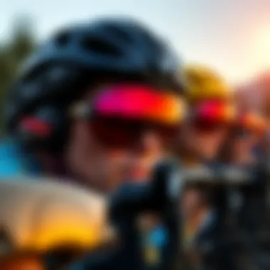 Variety of cycling mirror glasses displaying different styles