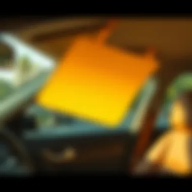 A vibrant yellow sun visor contrasting with a car interior