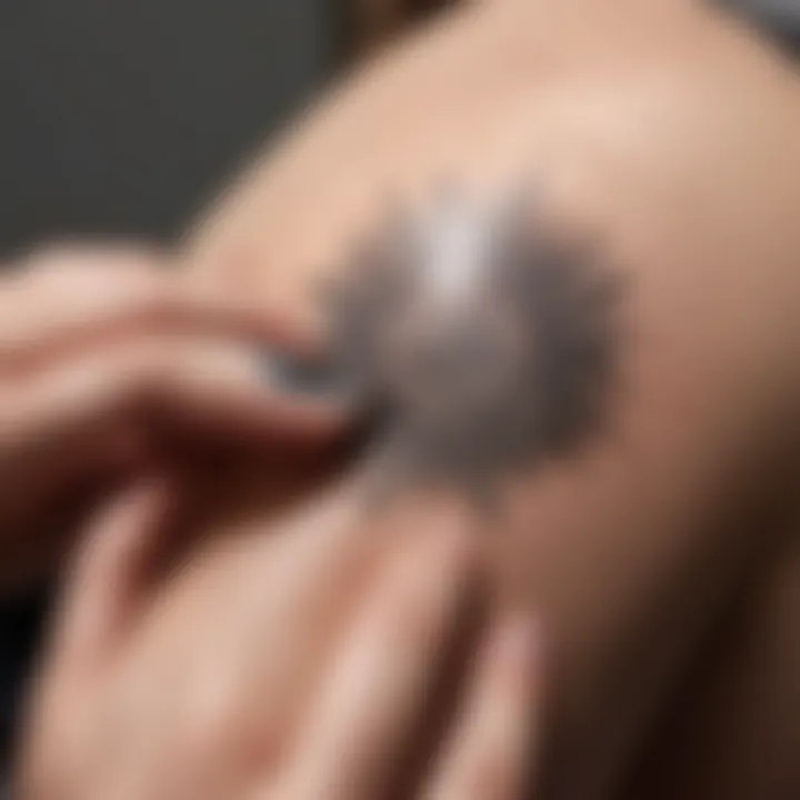 Close-up of a person applying a waterproof tattoo sticker on their skin