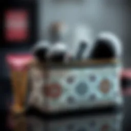 Elegant zippered makeup brush case showcasing intricate design.